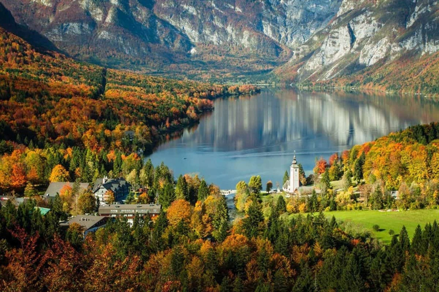 Lake Bohinj in Triglav National Park Slovenia